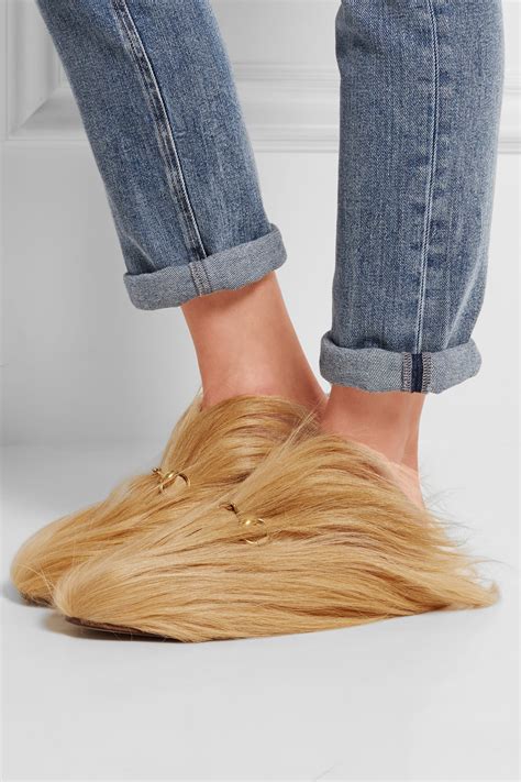 inspiration gucci horsebit-detailed goat hair slippers